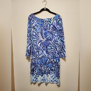Lilly Pulitzer Blue Floral Boatneck Shift Dress Large